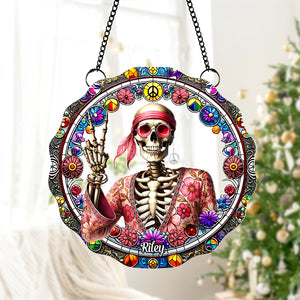 Personalized Gift For Hippie Acrylic Suncatcher, Peace Love Skull 04QHTN060924 - Ornament - GoDuckee