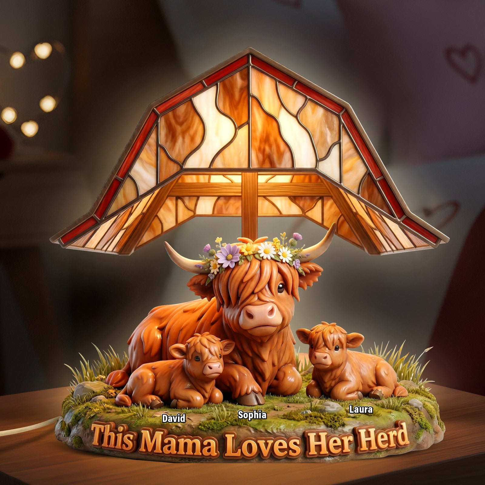 Highland Cow Herd Mama Acrylic Light Box - Personalized Gifts For Mom 02NAQN130426 - Light Box - GoDuckee