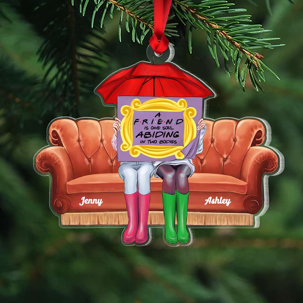 A Friend Is One Soul Abiding In Two Bodies, Gift For Friends, Personalized Acrylic Ornament, Friends Sitting Ornament 04OHHN231123TM - Ornament - GoDuckee