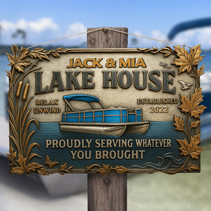 Lake House Metal Sign Personalized Gifts For Pontoon Lover Entrance Sign 02qhtn210525 - Metal Signs - GoDuckee