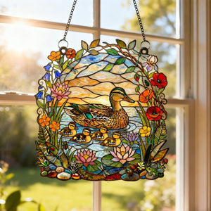 Ducky Mom Suncatcher Ornament - Personalized Gifts For Mom 04TYTN260226 - Ornament - GoDuckee
