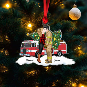 Gift For Firefighter Couple, Couple Gifts, Personalized Acrylic Ornament, Kissing Couple Ornament, Christmas Gift - Ornament - GoDuckee