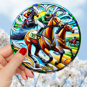 Personalized Gifts For Horse Riding Lovers, Horse Riding Suncatcher Ornament 04ACDT310824 - Ornament - GoDuckee