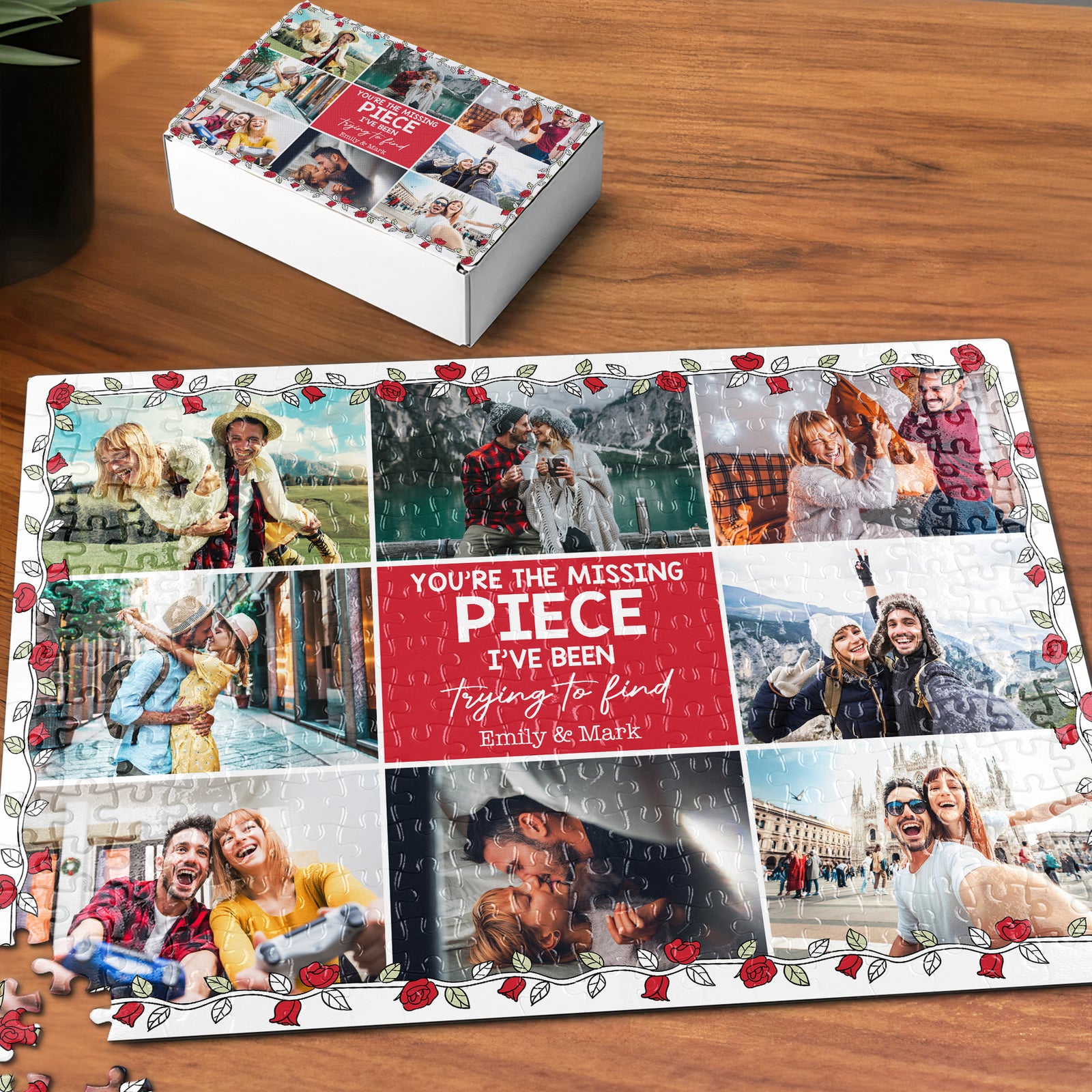 You're The Missing Piece I've Been Trying To Find, Couple Gift, Personalized Jigsaw Puzzle, Custom Photo Couple Puzzle - Wood Sign - GoDuckee