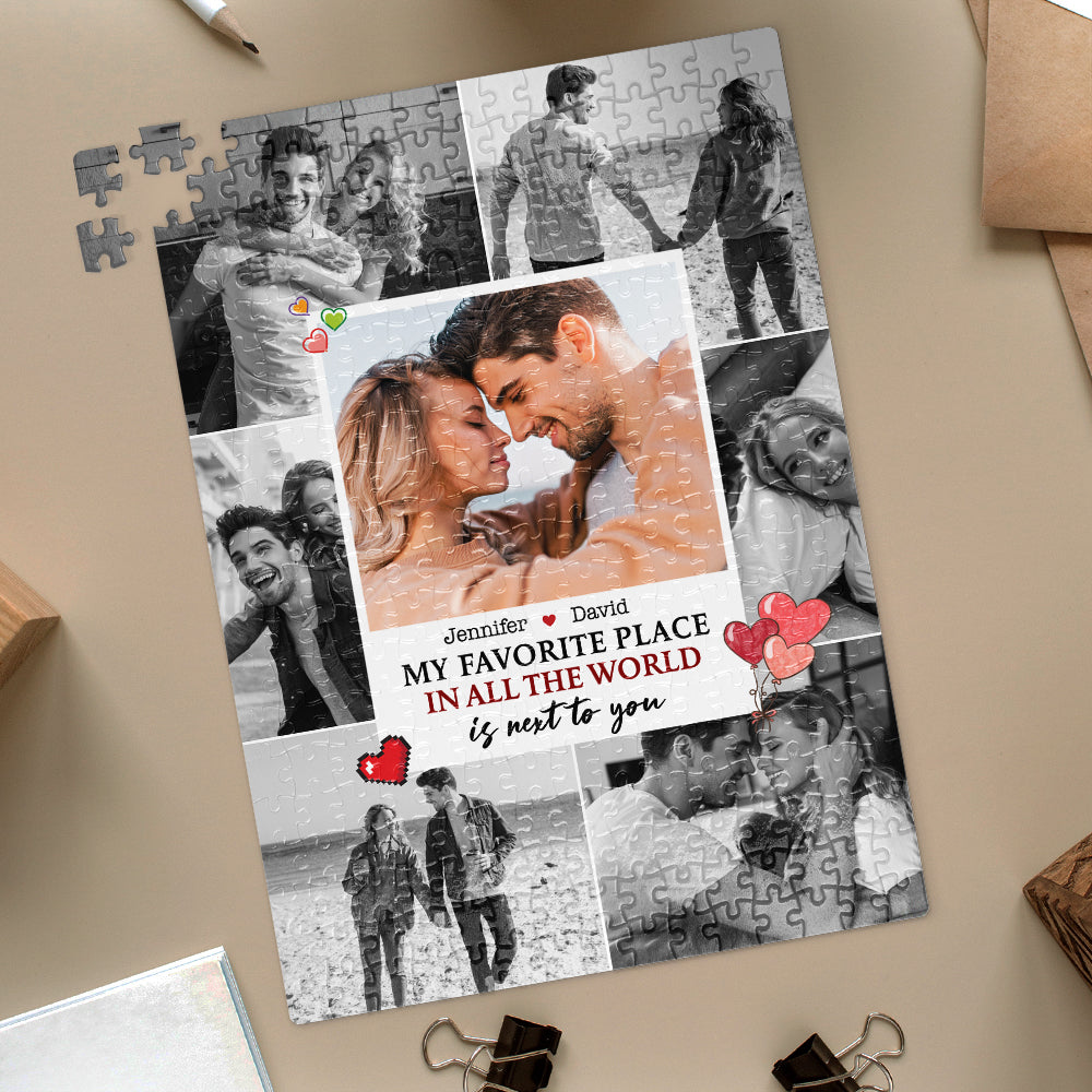 Personlized Gift For Couple Jigsaw Puzzle My Favorite Place In All The World - Wood Sign - GoDuckee