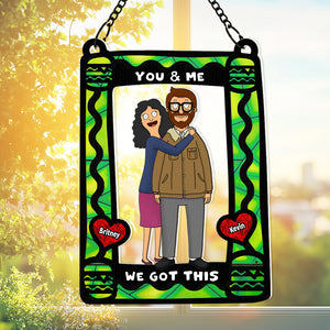 Personalized Gifts For Couple Window Hanging Suncatcher Ornament Cartoon Couple 03ACDT110225HG - Ornament - GoDuckee