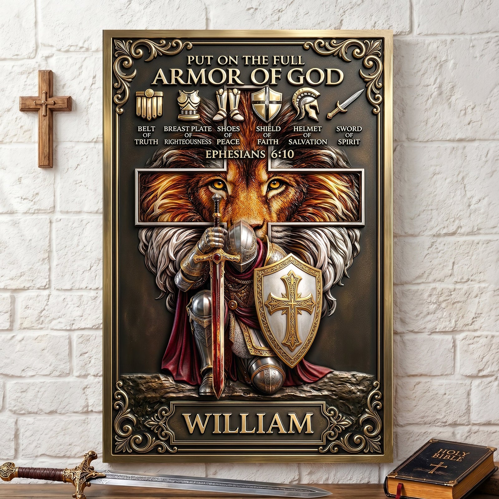 Kneeling Knight Jesus Printed Metal Sign - Personalized Gifts For Christians 01hulu030626 - Metal Signs - GoDuckee