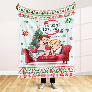 Personalized Gift for Couple, Naughty Couple On Sofa Christmas Blanket 03toqn031024hh - Blanket - GoDuckee