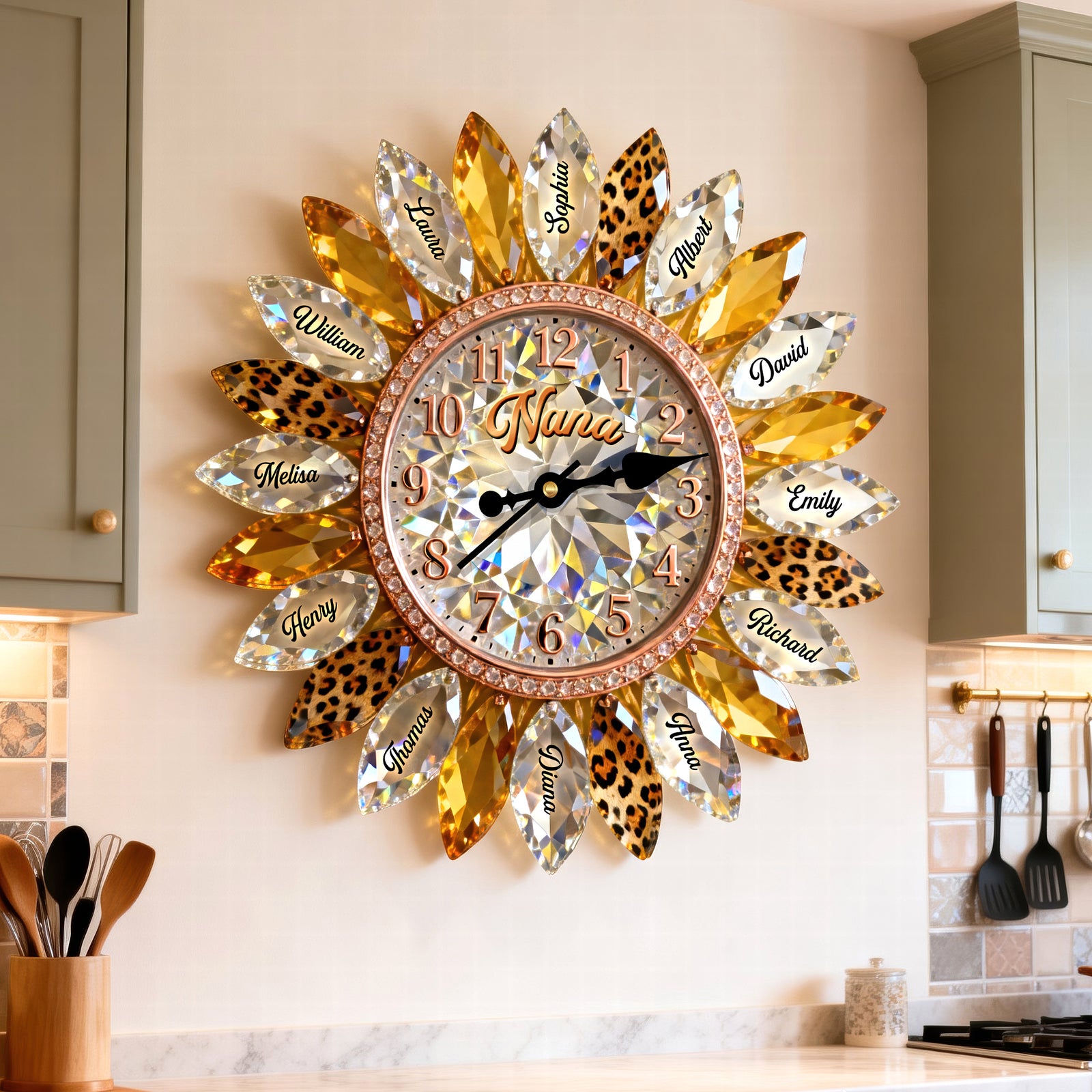 Sunflower Family Acrylic Hanging Wall Clock – Personalized Gifts For Grandma 02naqn221225 - Hanging Wall Clock - GoDuckee