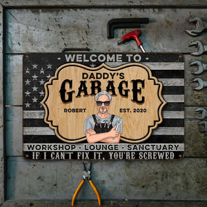 Welcome To Daddy's Garage Personalized Metal Wall Art - Metal Wall Art - GoDuckee
