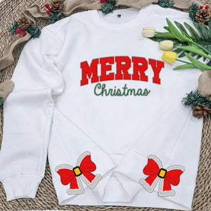 Merry Christmas Red Side Bow Embroidered Sweatshirt 11acqn011124 - Shirts - GoDuckee