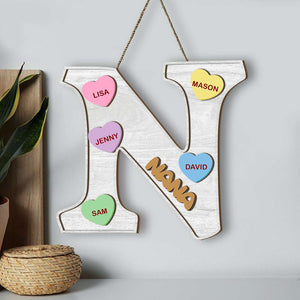 Personalized Gifts For Mom, Grandma Wood Sign Custom Initial Letter With Candy Heart - Wood Signs - GoDuckee