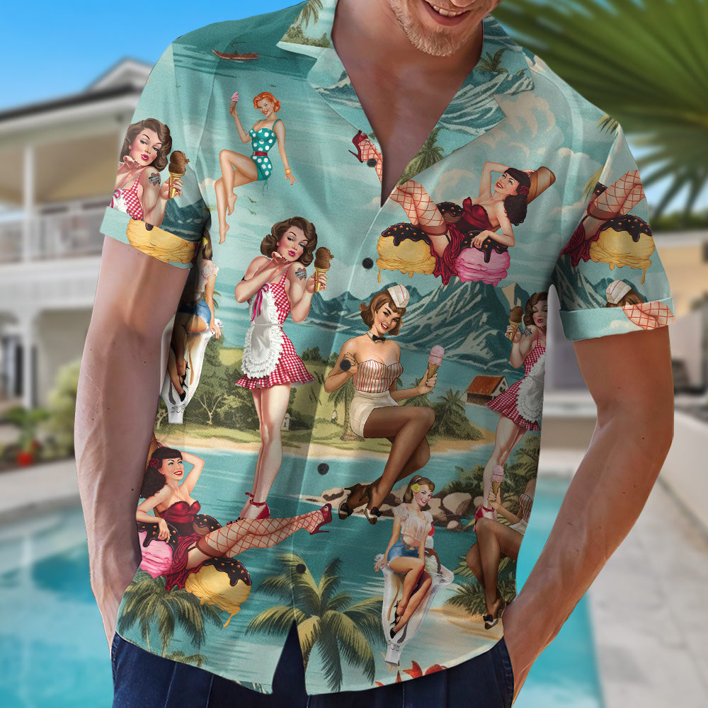A Sweet And Playful Delight For Ice Cream Lovers, Personalized Hawaiian Shirt, Gifts For Ice Cream Lovers, 02napo170723 - Hawaiian Shirts - GoDuckee