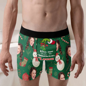 Custom Photo Gift for Him, Kiss Me Under The Mistletoe Couple Brief 031TOMH240924 - Boxer Briefs - GoDuckee