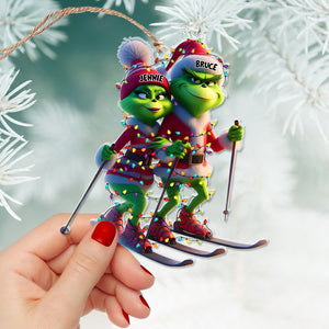 Personalized Gifts For Couples, Green Monsters Skiing Acrylic Ornament 01OHLU221124 - Ornament - GoDuckee