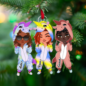 Personalized Gift For Friends Ornament, Besties In Unicorn Pajamas 03qhhu221124hh - Ornament - GoDuckee