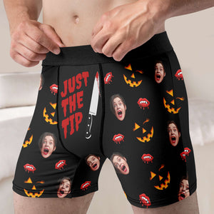 Custom Photo Gifts For Couple Boxer Briefs Halloween Pumpkin Smash Just Tip 03XQDT010824 - Boxer Briefs - GoDuckee