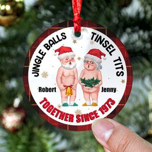 Jingle Balls-Personalized Ornament - Ceramic Circle Ornament- Gift For Him/ Gift For Her- Christmas Gift- Old Couple Ornament - Ornament - GoDuckee