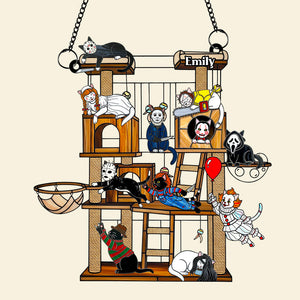 Spooky Cat Suncatcher Ornament, Personalized Gifts For Cat Lovers & Horror Fans 03qhdt070825-Homacus