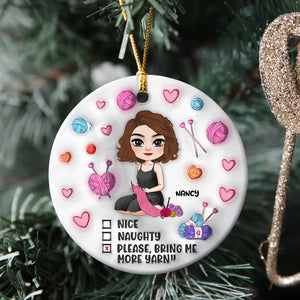 Personalized Gifts for Knitters, Custom Cartoon Characters with Yarn and Knitting 3D Inflated Ceramic Ornament 01TOPU030824HH - Ornament - GoDuckee