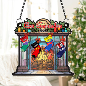 Personalized Gifts For Grandparents Socks Suncatcher Window Hanging Ornament 03natn180724 Christmas Stocking - Ornament - GoDuckee