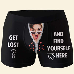 Get Lost And Find Yourself Here, Personalized Photo Men's Boxer Briefs, Unique Gifts For Him, Valentine's Day Gifts - Boxer Briefs - GoDuckee