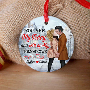 You Are My Today And All Of My Tomorrows, Personalized Winter Kiss Ceramic Ornament - Ornament - GoDuckee