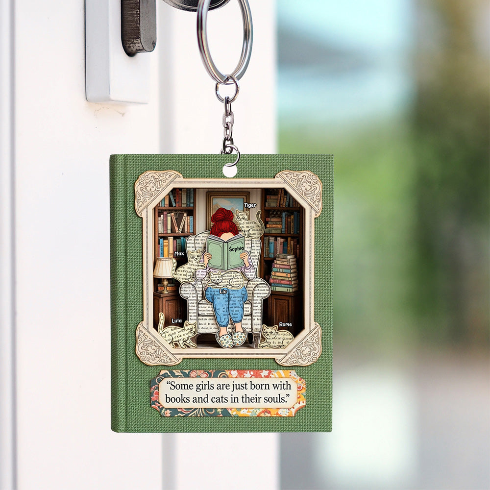 Book and Cat Girl Keychain - Personalized Gifts For Reading Girl 01qhtn030625 - Keychains - GoDuckee