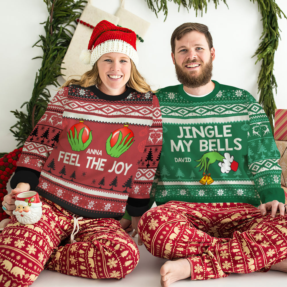 Feel The Joy - Jingle My Bells, Personalized Naughty Knitted Ugly Sweater, 04PGTN270923, Christmas Gift For Couple - AOP Products - GoDuckee