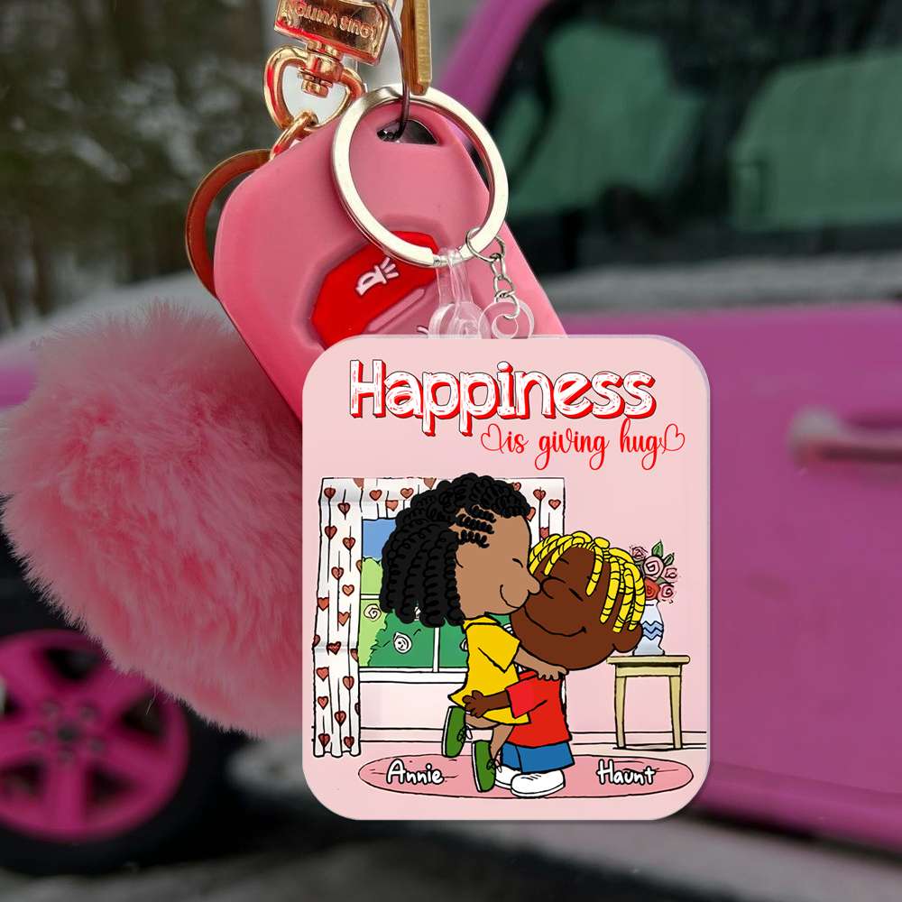 Personalized Gifts For Couples Keychain Happiness Is Giving Hug 06TOLU040125HG - Keychains - GoDuckee