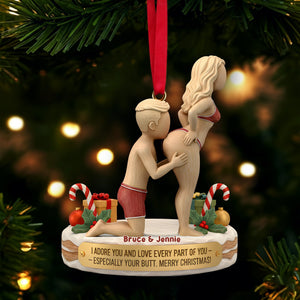 Naughty Couple Ornament - Personalized Gift For Couple Christmas Wooden Ornament 04OHLU241125 - Ornament - GoDuckee