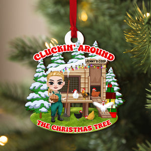 Cluckin' Around The Christmas Tree, Personalized Acrylic Ornament, Christmas Gift For Farmer - Ornament - GoDuckee