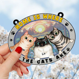 Personalized Gifts For Cat Lovers Suncatcher Ornament Home Is Where The Cats Are - Ornament - GoDuckee