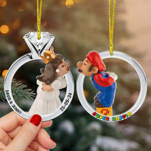 Personalized Gifts For Couple Matching Christmas Ornament Set, Happy Couple In Wedding Rings 01qhtn191024 - Ornament - GoDuckee