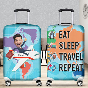 Custom Photo Gift For Friends Luggage Cover, Eat Sleep Travel Repeat 06TOQN150724 - Luggage Covers - GoDuckee