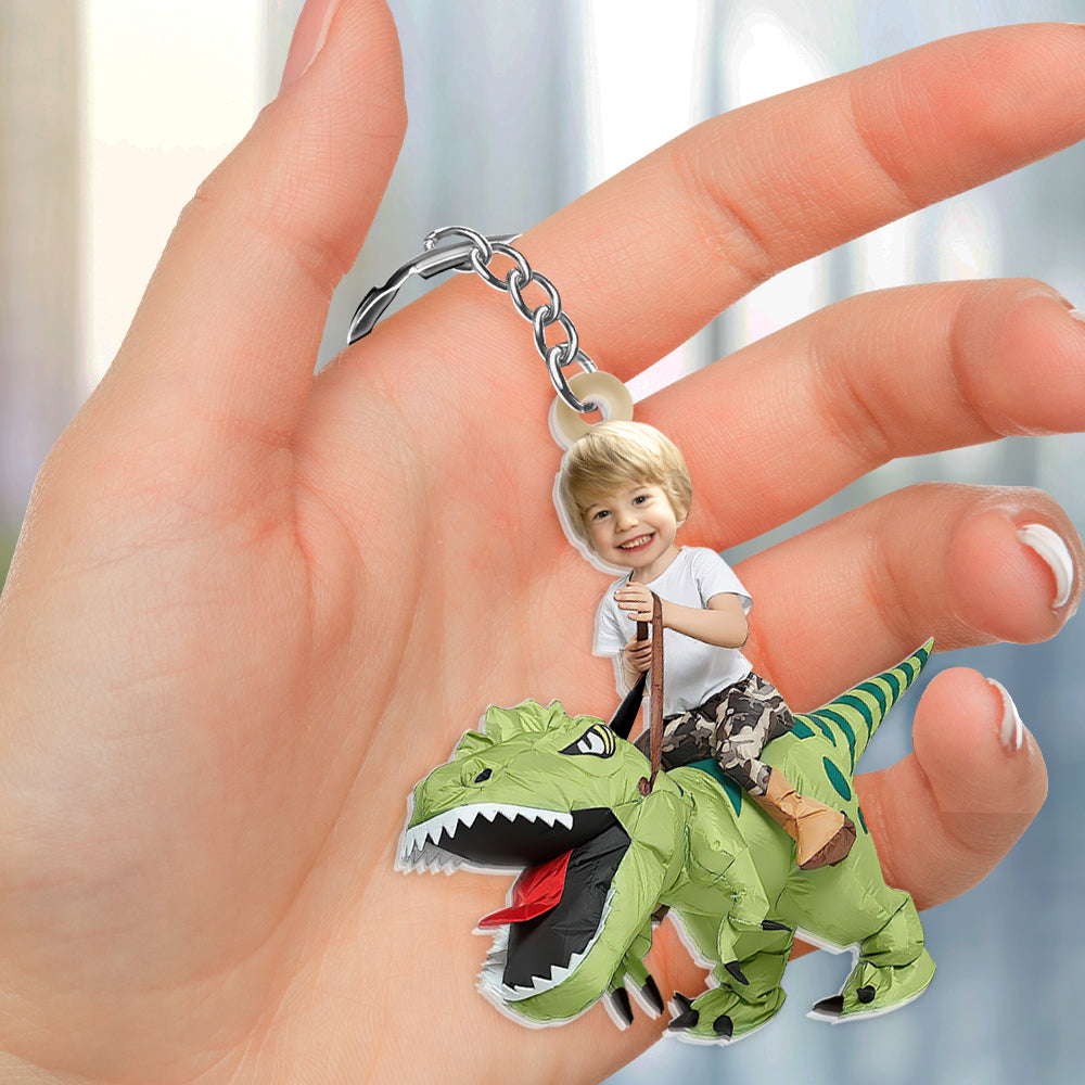 Gift For Kid, Personalized Keychain, Dinosaur Custom Image Upload Keychain - Keychains - GoDuckee