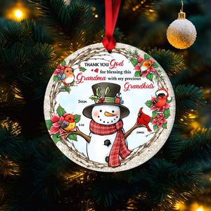 Thank You God, Gift For Grandkids, Personalized Acrylic Ornament, Snowman And Bird Kids Ornament, Christmas Gift - Ornament - GoDuckee