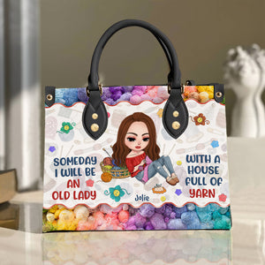 Personalized Gifts For Knitting Lady Leather Bag, Knitting Girl With Yarn 03NAPU260724HH - Leather Bag - GoDuckee