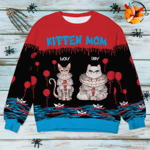 We All Meow Down Here, Gift For Cat Lover, Personalized Knitted Ugly Sweater, Family Horror Cat Sweater, Halloween Gift 04HUXX040823 - AOP Products - GoDuckee