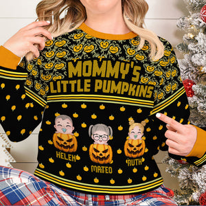Family's Little Pumpkin, Gift For Family, Personalized Knitted Ugly Sweater, Peeking Kid Sweater, Halloween Gift - AOP Products - GoDuckee