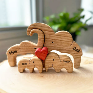 Elephant Family Gift, Personalized Elephant Family Wooden Art Puzzle, Gift For Family - Wood Sign - GoDuckee