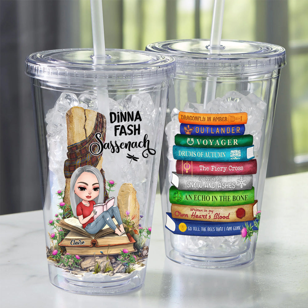 Gift For Book Lovers, Personalized Acrylic Tumbler, Girl Reading Books, Custom Book Title Tumbler 01HUHU090823HH - Tumbler Cup - GoDuckee