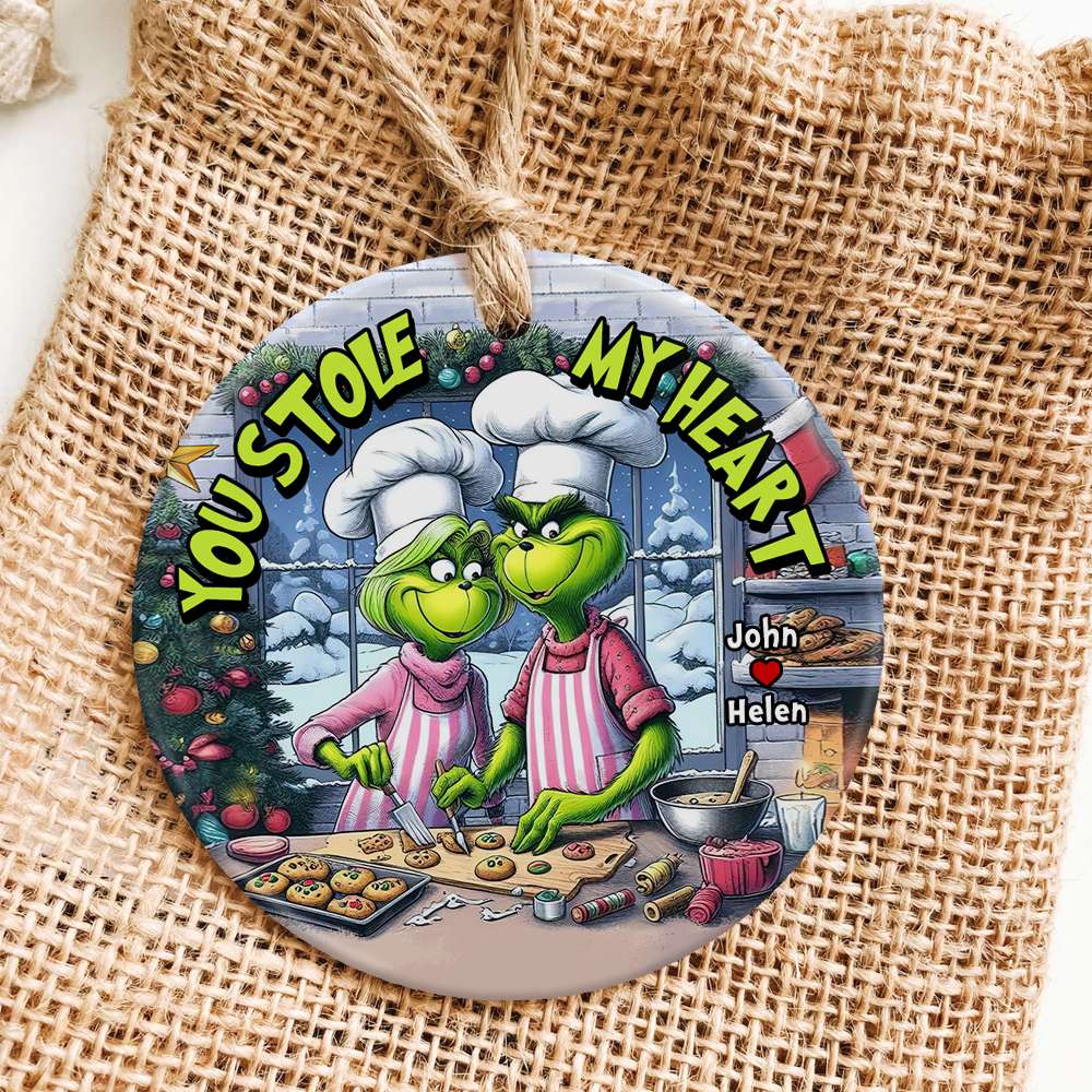 You Stole My Heart, Couple Gift, Personalized Ceramic Ornament, Green Couple Ornament, Christmas Gift 03HUHN251123 - Ornament - GoDuckee