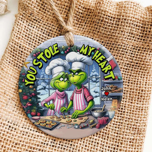 You Stole My Heart, Couple Gift, Personalized Ceramic Ornament, Green Couple Ornament, Christmas Gift 03HUHN251123 - Ornament - GoDuckee