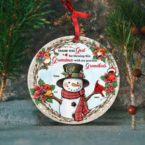 Thank You God, Gift For Grandkids, Personalized Acrylic Ornament, Snowman And Bird Kids Ornament, Christmas Gift - Ornament - GoDuckee