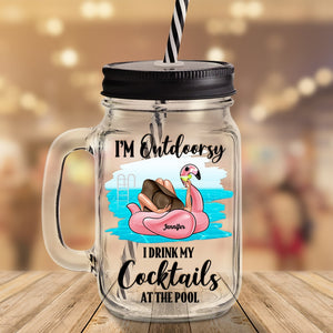 Drinking Alcohol, I Drink My Cocktails At The Pool, Personalized Drinking Jar, Gift For Acohol Lovers - Drinkware - GoDuckee