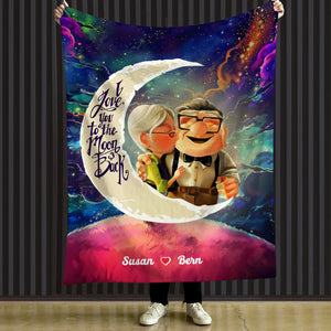 I Love You To The Moon And Back, Couple Gift, Personalized Blanket, Cartoon Alien Couple Blanket 02QHHN030124-6 - Blanket - GoDuckee