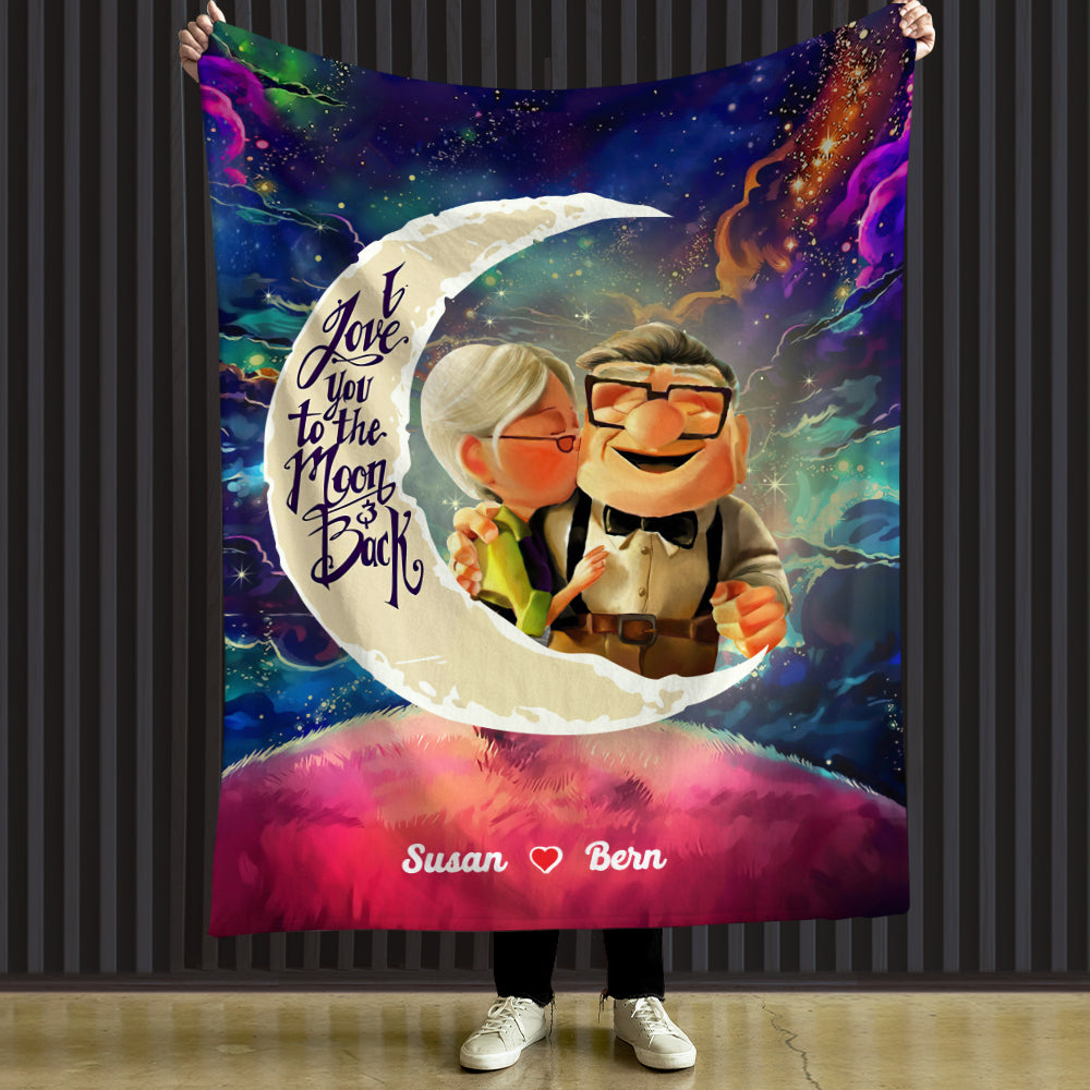 I Love You To The Moon And Back, Couple Gift, Personalized Blanket, Cartoon Balloon Couple Blanket 02QHHN030124-2 - Blanket - GoDuckee