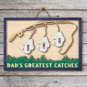 Dad's Greatest Catches, Personalized Wooden Art, Gift For Fishing Dad - Wood Sign - GoDuckee