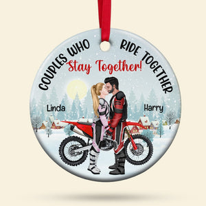 Ride Together - Stay Together, Personalized Motorcross Couple Ornament, Gift For Christmas - Ornament - GoDuckee